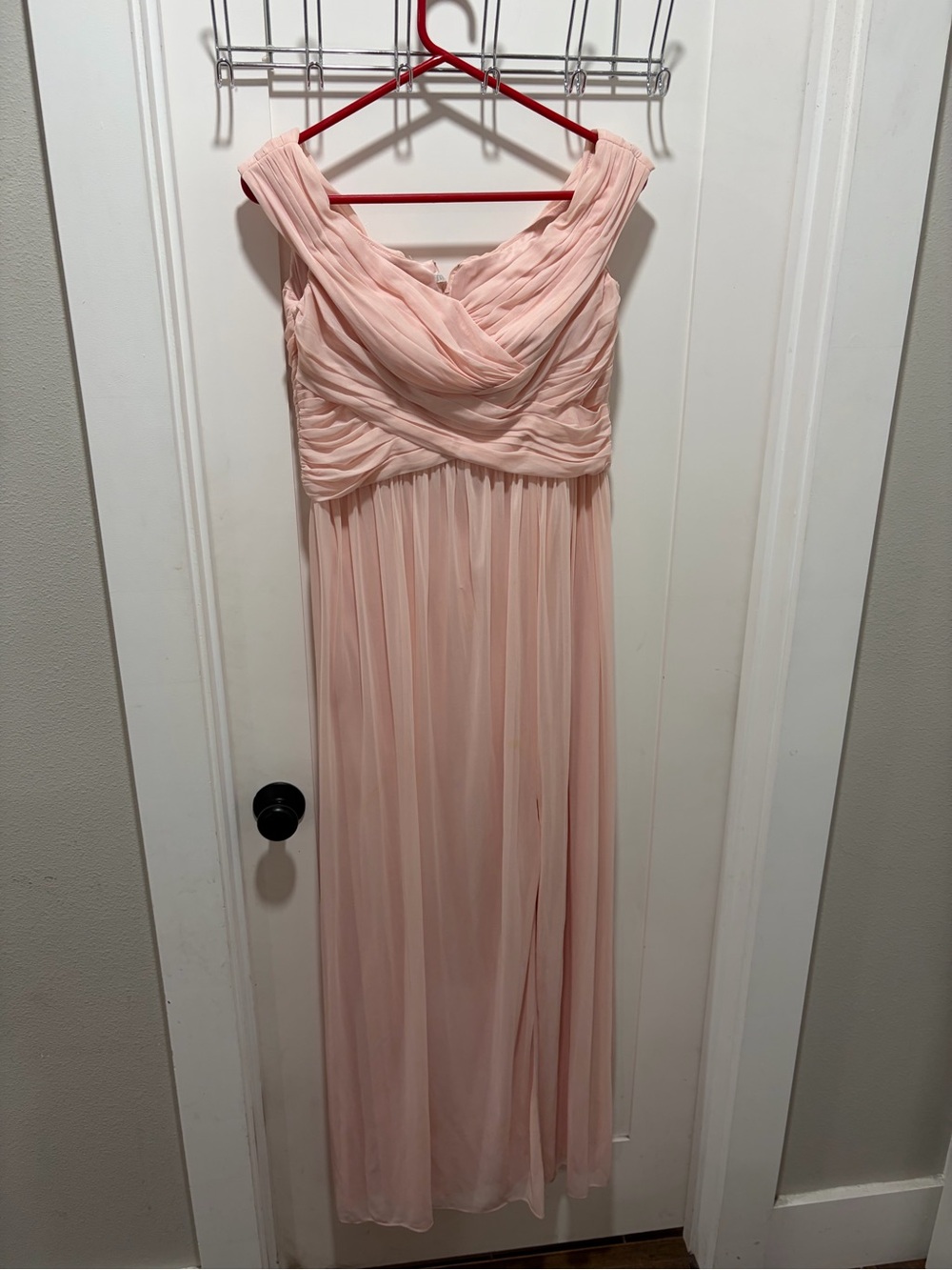 David's Bridal Soft Blush Pink Chiffon Maxi Gown